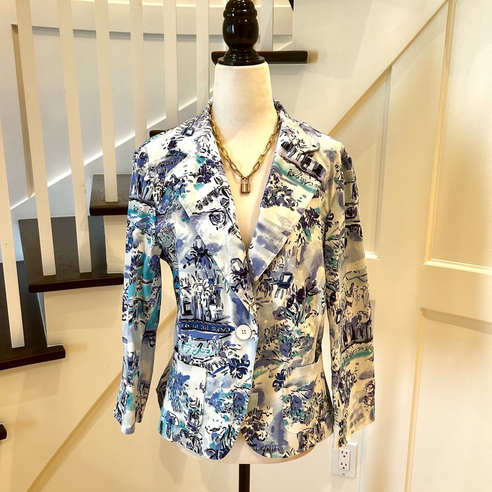 Rafaella Blue and White Patterned Blazer